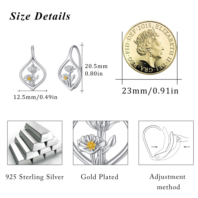 Sterling Silver Two-tone Birth Flower Lever-back Earrings-4