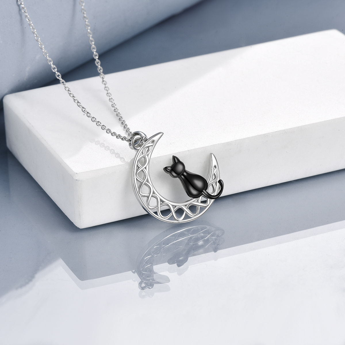 Collier en argent sterling avec pendentif en forme de chat noir et de nœud celtique-4