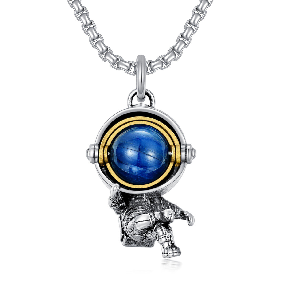 Collier en argent sterling avec pendentif astronaute en grès bleu bicolore-1