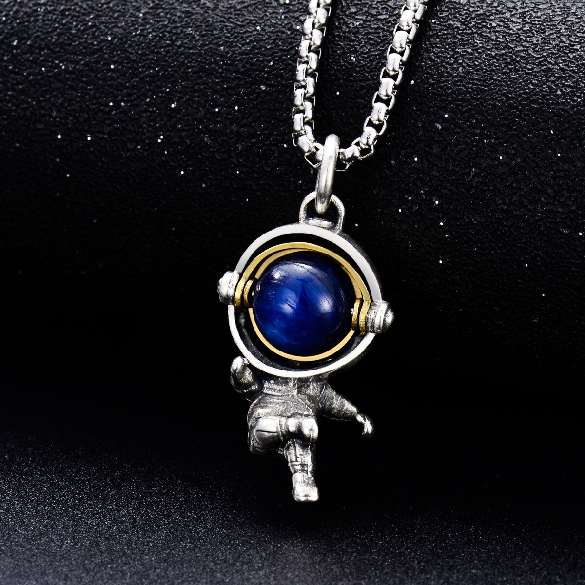 Collier en argent sterling avec pendentif astronaute en grès bleu bicolore-4