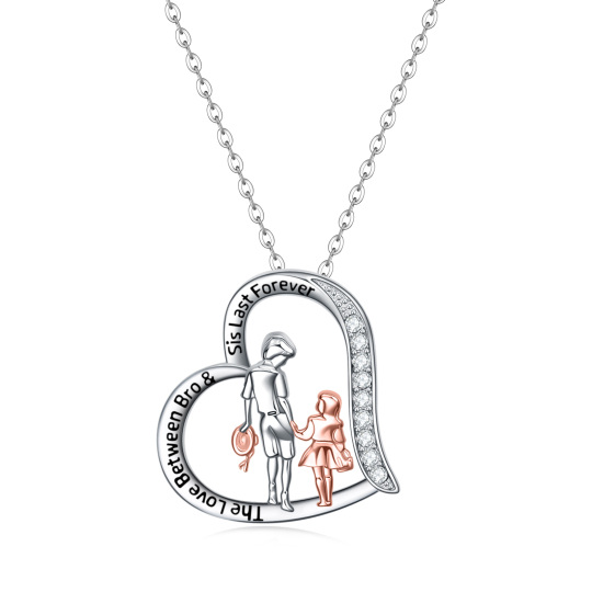 Sterling Silver Two-tone Cubic Zirconia Brother And Sister Pendant Necklace