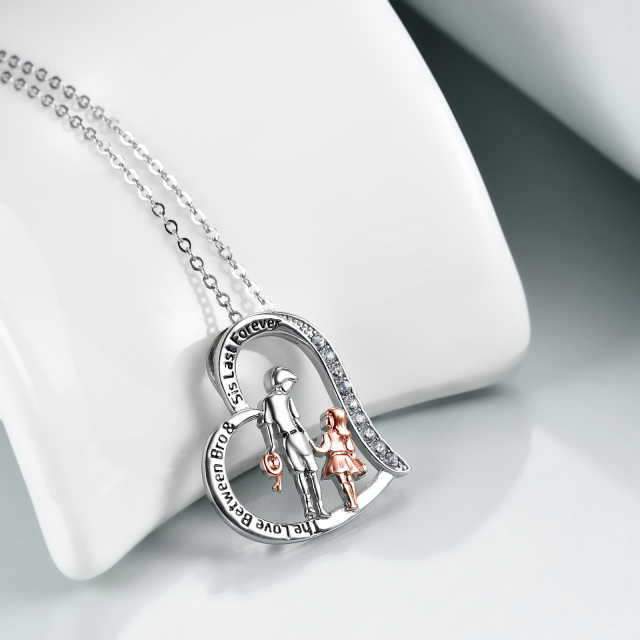 Collana con ciondolo fratello e sorella in argento sterling bicolore con zirconi cubici-4