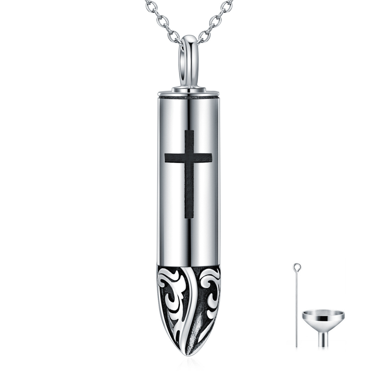 Sterling Silver Two-tone Bullet Urn Necklace for Ashes-1