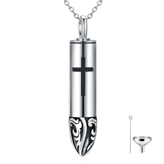 Sterling Silver Two-tone Bullet Urn Necklace for Ashes