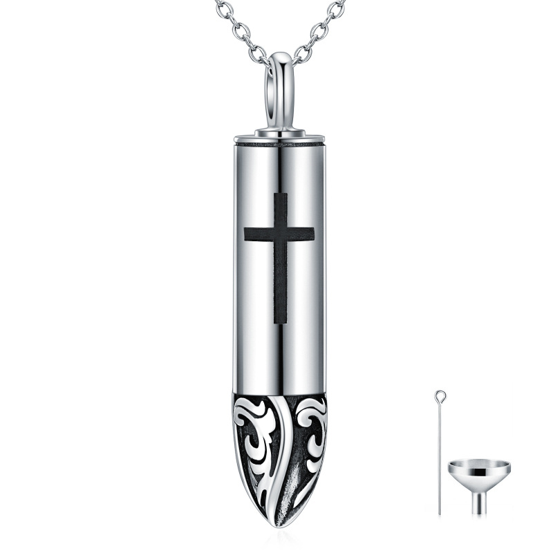 Sterling Silver Two-tone Bullet Urn Necklace for Ashes-6