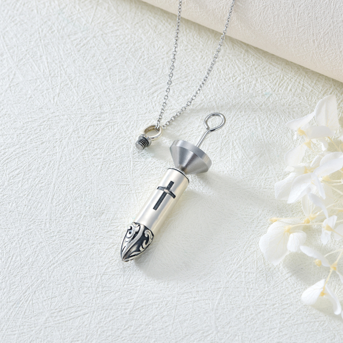 Sterling Silver Two-tone Bullet Urn Necklace for Ashes-3