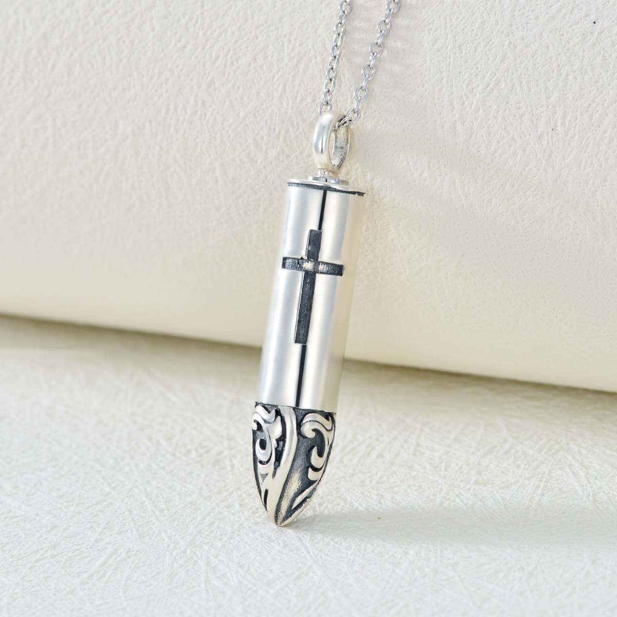 Sterling Silver Two-tone Bullet Urn Necklace for Ashes-4