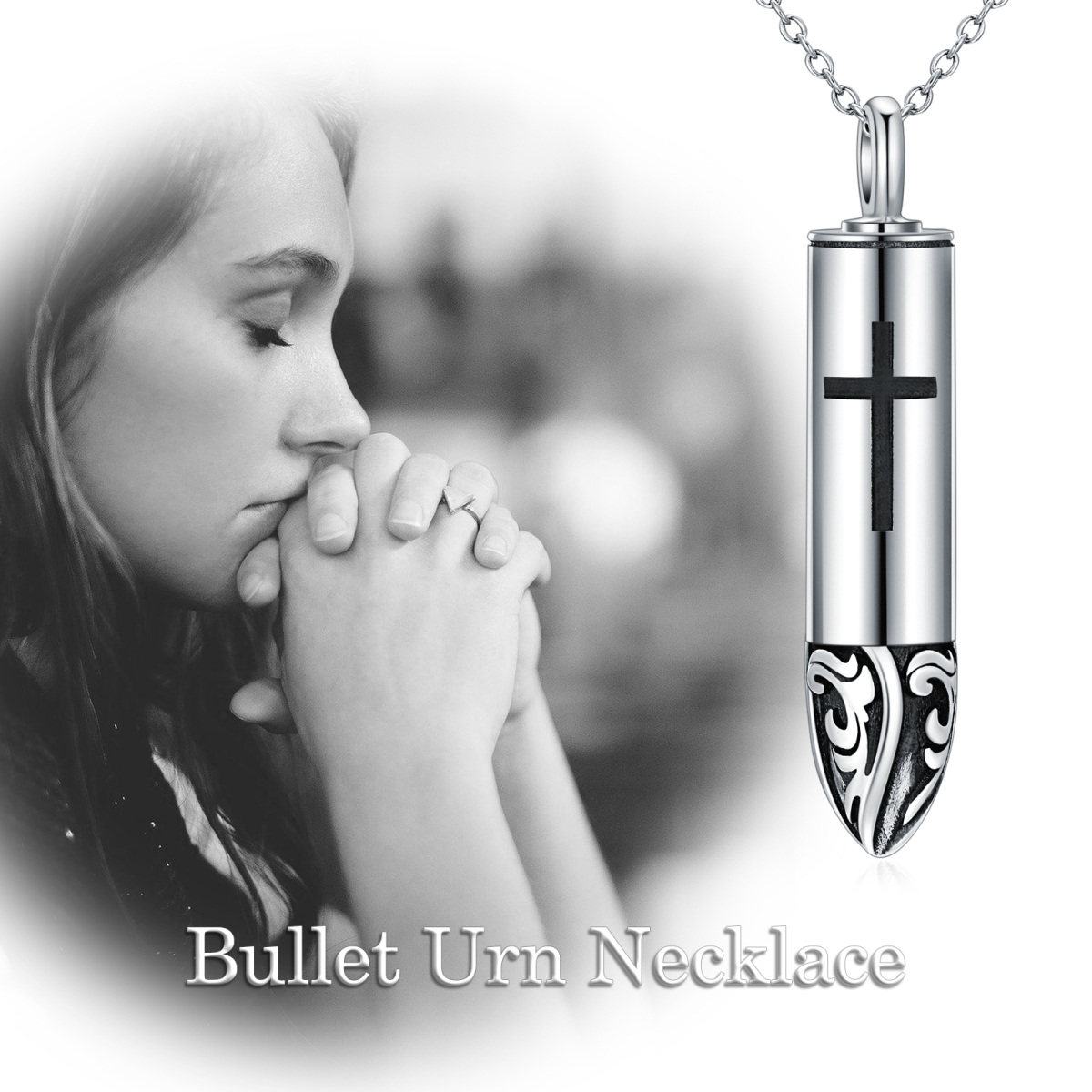 Collier Urne Bullet en argent sterling bicolore-6