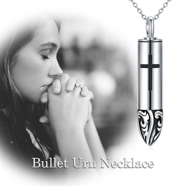 Sterling Silver Two-tone Bullet Urn Necklace for Ashes-6