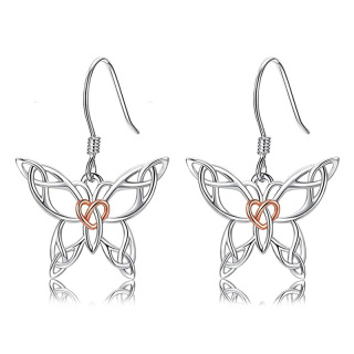 Sterling Silver Two-tone Butterfly & Celtic Knot Drop Earrings-11