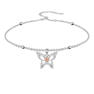 Sterling Silver Two-tone Butterfly & Celtic Knot Single Layer Anklet-15