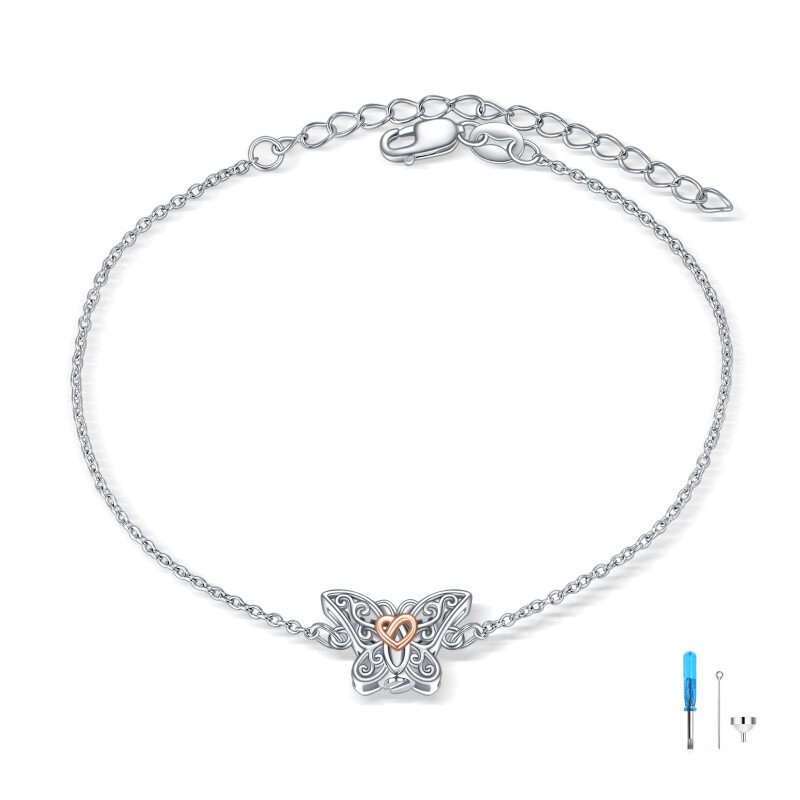 Sterling zilveren tweekleurige vlinder & Keltische knoop Urn armband voor as-3