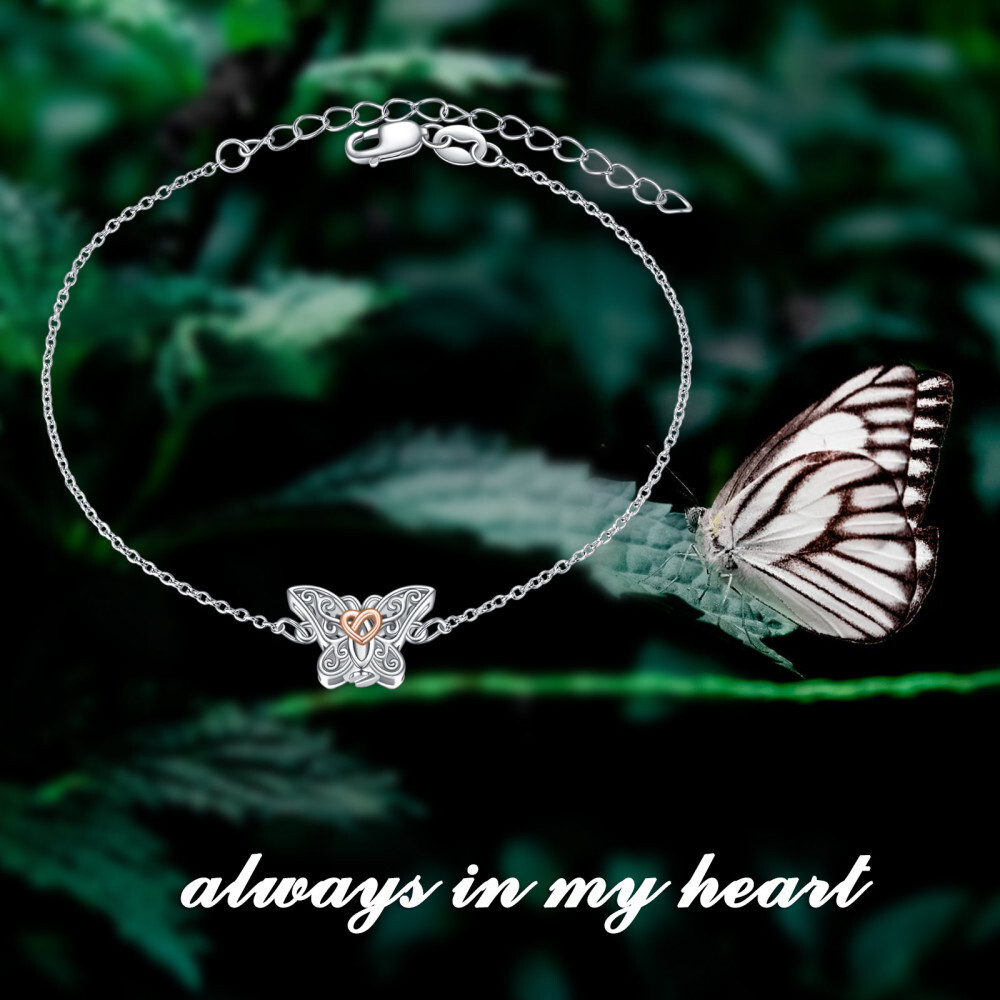 Bracelet d'urne pour cendres en argent sterling bicolore avec papillon et nœud celtique-3