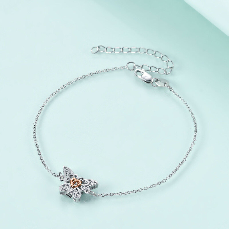 Pulsera de plata de ley bicolor con mariposa y nudo celta para cenizas-4