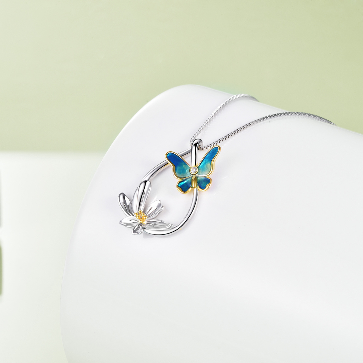 Sterling Silver Butterfly & Daisy Teardrop Pendant Necklace For Women-3