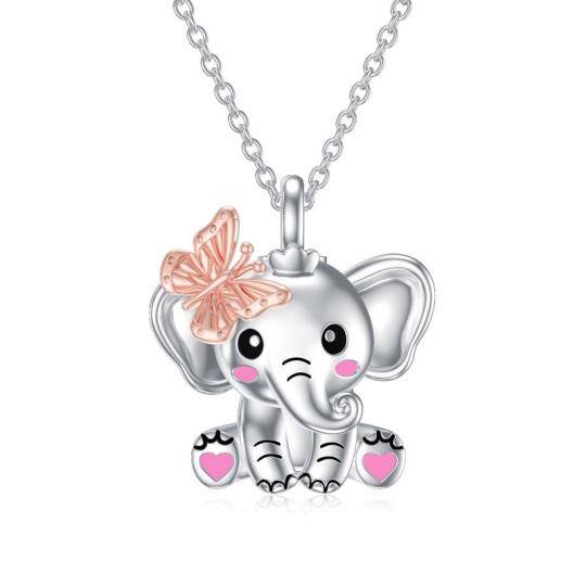 Collana d'argento bicolore con farfalla ed elefante per le ceneri