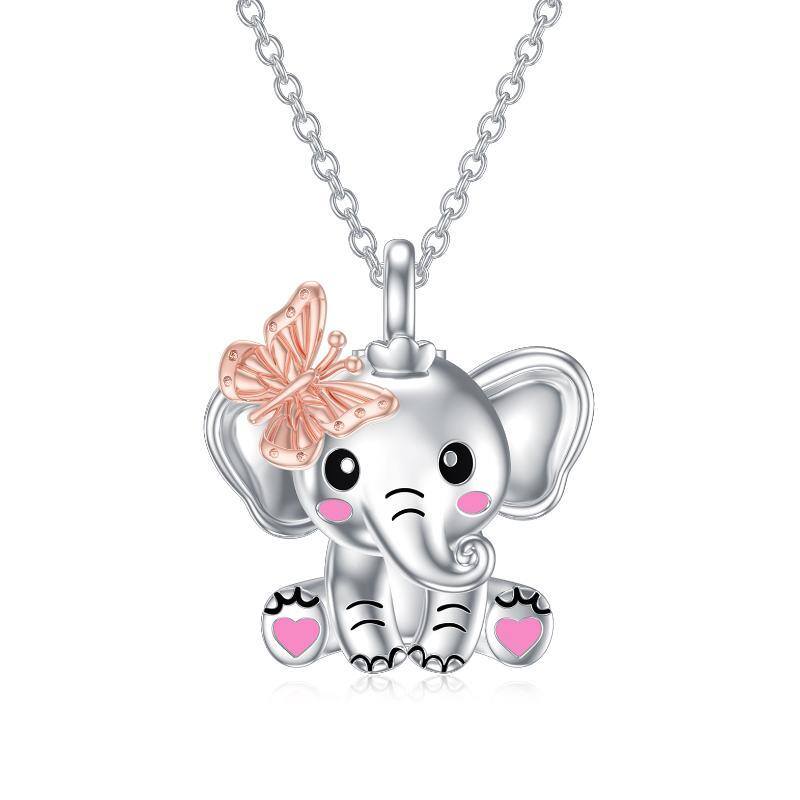 Sterling Silver Two-tone Butterfly & Elephant Urn Necklace for Ashes-17