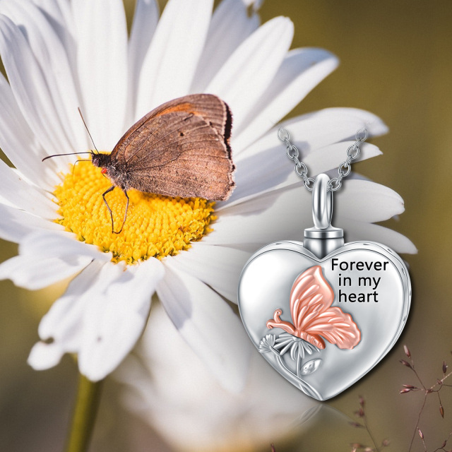 Collar de urna de plata de ley con forma de flor de mariposa de dos tonos para cenizas-7