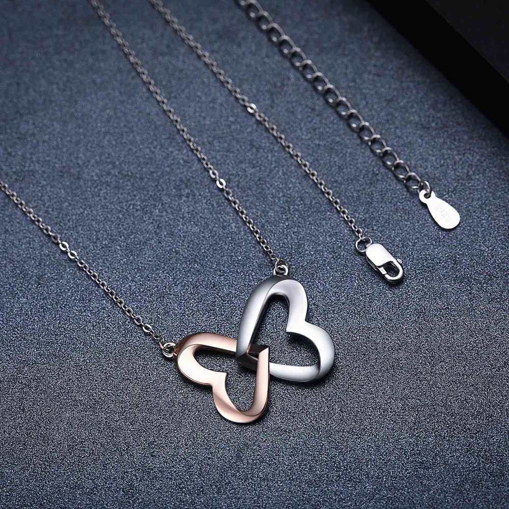 Sterling Silver Two-tone Butterfly & Heart Pendant Necklace-3