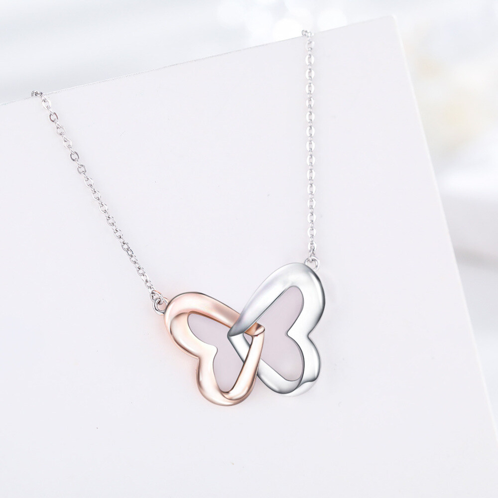 Sterling Silver Two-tone Butterfly & Heart Pendant Necklace-4