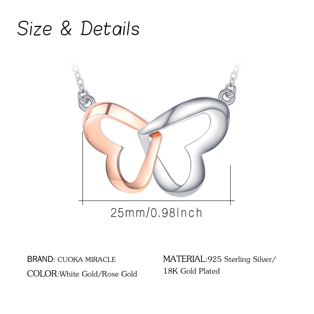 Sterling Silver Two-tone Butterfly & Heart Pendant Necklace-5