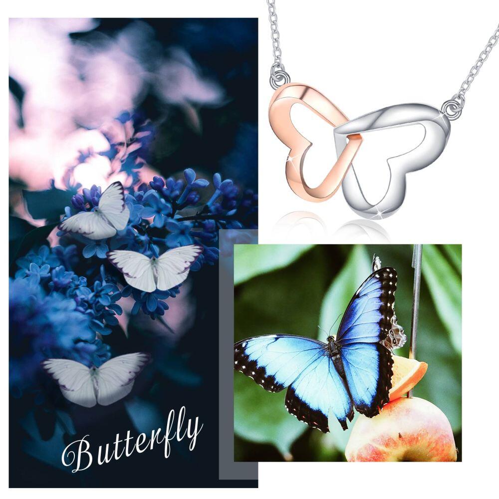 Sterling Silver Two-tone Butterfly & Heart Pendant Necklace-6