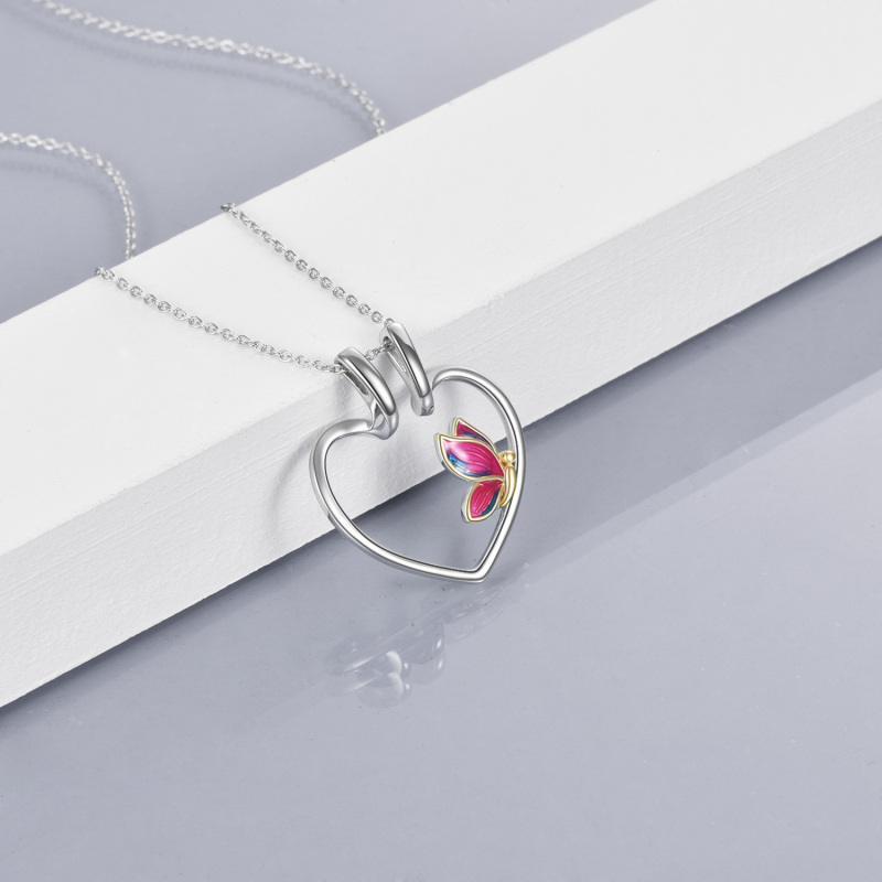 Zweifarbige Ringhalter-Halskette aus Sterlingsilber mit Schmetterlingsherz für Damen-3