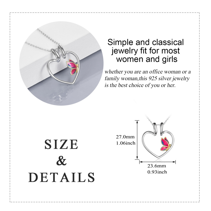Zweifarbige Ringhalter-Halskette aus Sterlingsilber mit Schmetterlingsherz für Damen-5