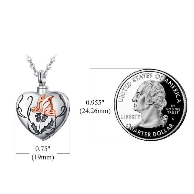 Sterling Silver Two-tone Butterfly Heart Urn Necklace-3