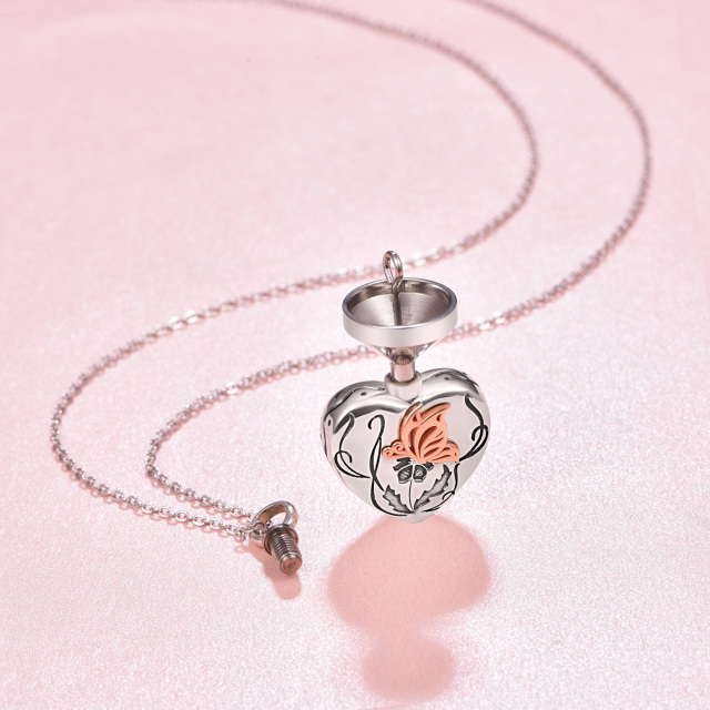 Sterling Silver Two-tone Butterfly Heart Urn Necklace-4