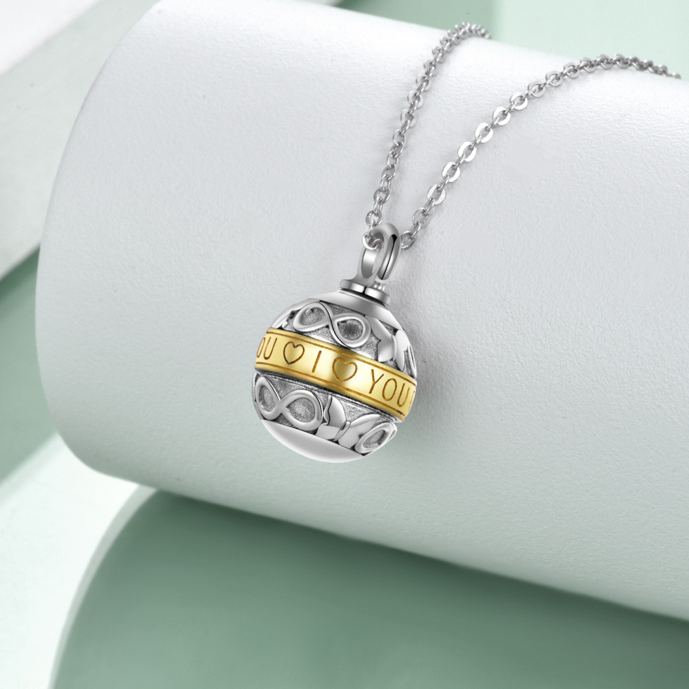 Sterling Silver Two-tone Butterfly & Infinity Symbol Urn Necklace for Ashes with Engraved Word-3