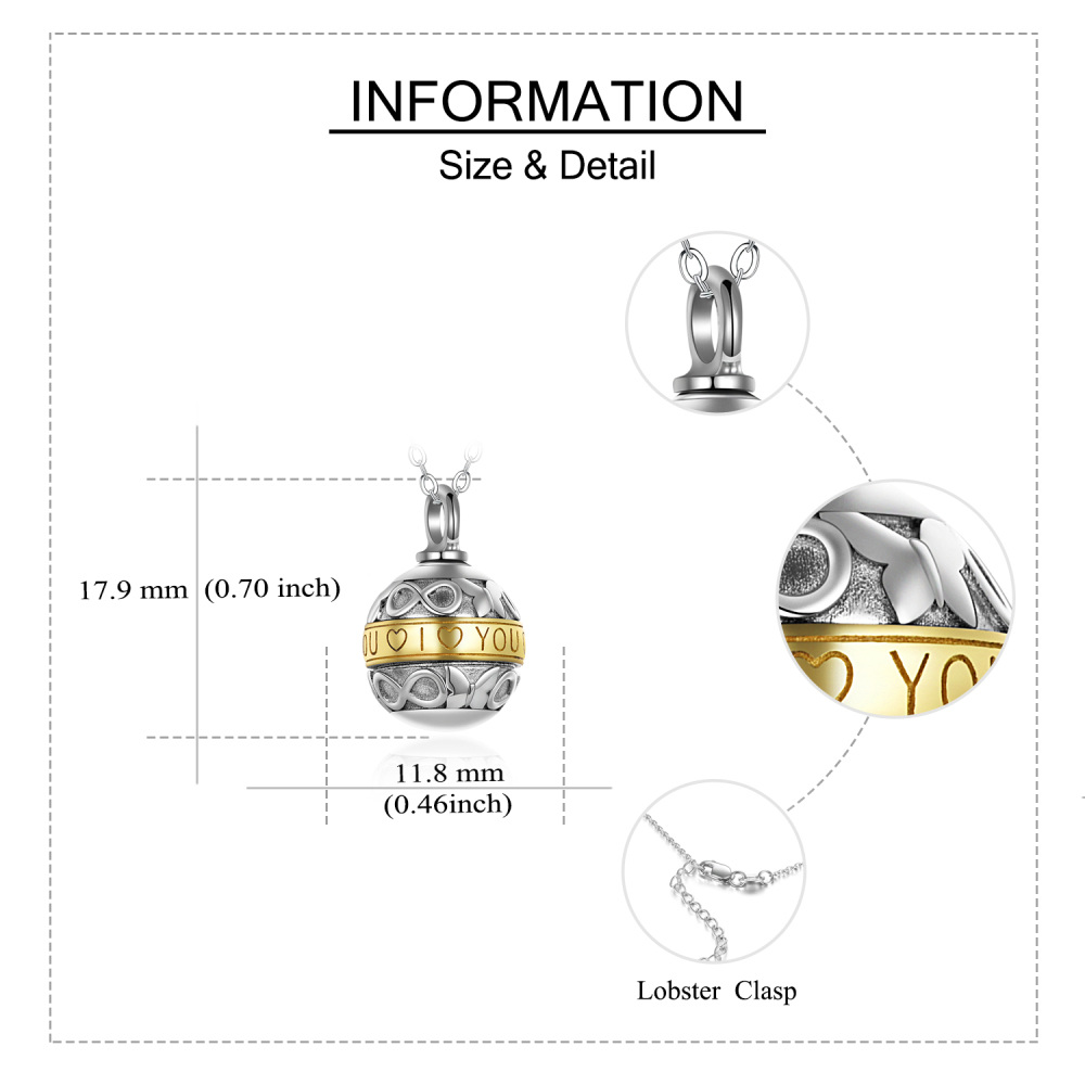 Sterling Silver Two-tone Butterfly & Infinity Symbol Urn Necklace for Ashes with Engraved Word-5