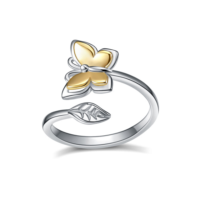 Sterling Silver Two-tone Butterfly Open Ring-1