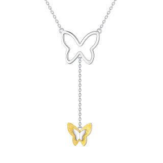 Sterling Silver Two-tone Butterfly Pendant Necklace-8