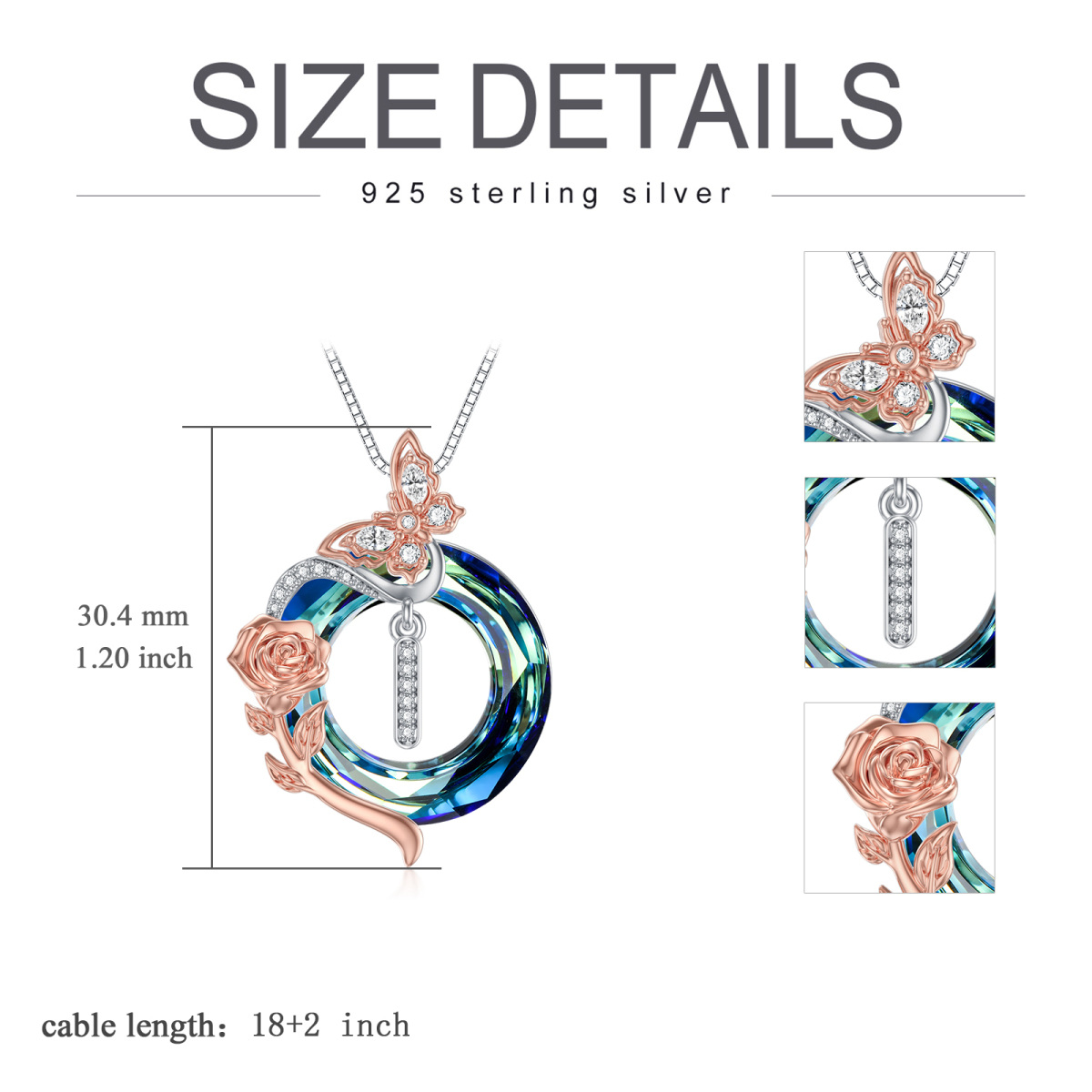 Zweifarbige Schmetterlings-Halskette aus Sterlingsilber mit Rosenquarz-Anhänger und Initia-5