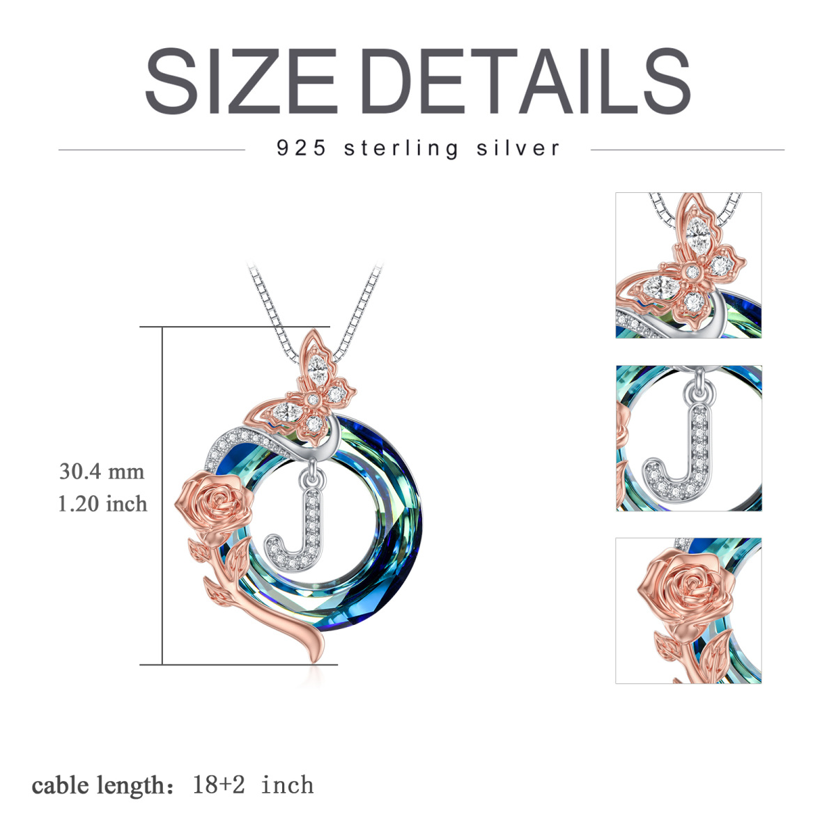 Zweifarbige Schmetterlings-Halskette aus Sterlingsilber mit Rosenquarz-Anhänger und Initia-5