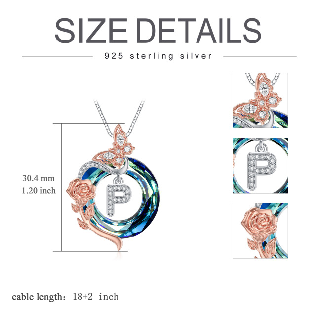 Sterling zilveren tweekleurige vlinder-kristal hanger ketting met initiaal letter P-5