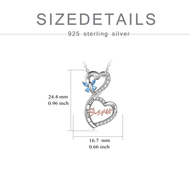 Sterling Silber zweifarbig Cubic Zirkonia Schmetterling & Schwestern & Herz mit Herz Anhän-5