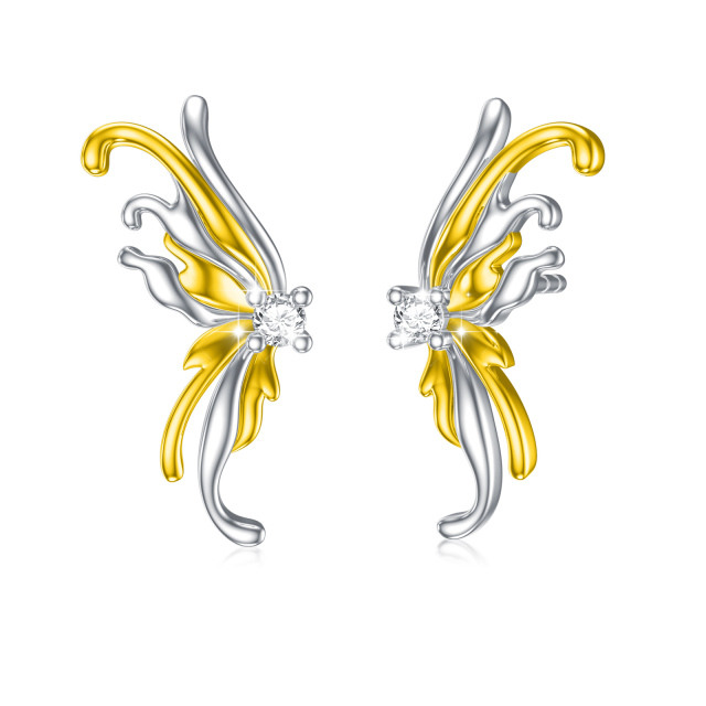 Kolczyki w kształcie motyla, dwukolorowe, srebrne cyrkonie-1