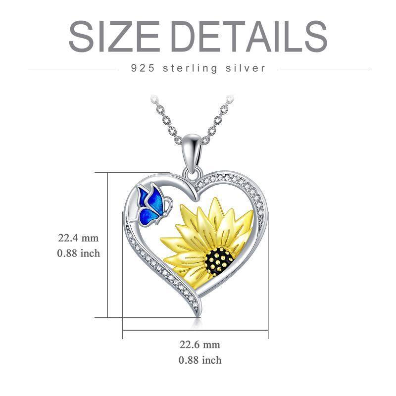 Sterling Silver Two-Tone Butterfly With Sunflower With Heart Pendant Necklace For Women Best Friend-6