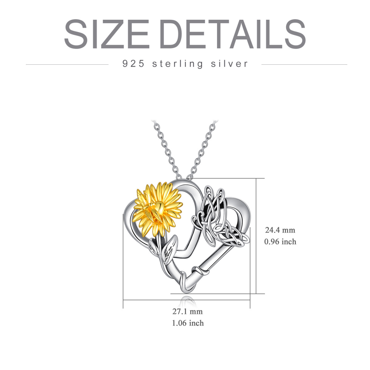 Sterling Silver Two-Tone Butterfly & Sunflower With Heart Pendant Necklace For Women Best Sister-5