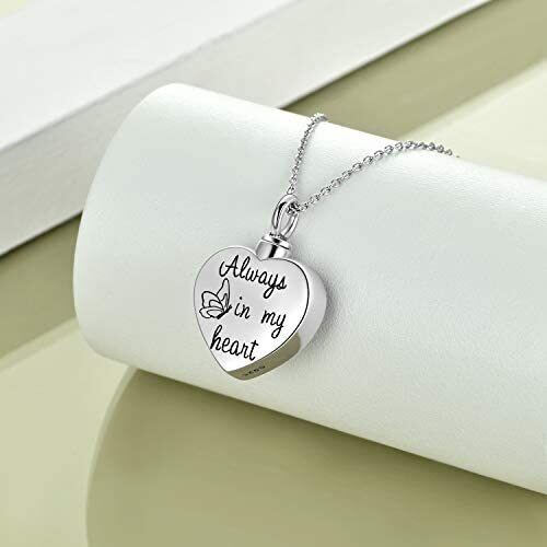 Sterling Silver Two-tone Butterfly & Sunflower & Heart Urn Necklace for Ashes with Engraved Word-4