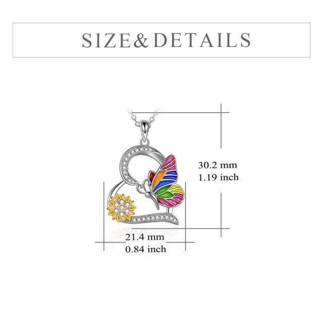 Sterling Silber zweifarbig Zirkonia Schmetterling & Sonnenblume Anhänger Halskette-5