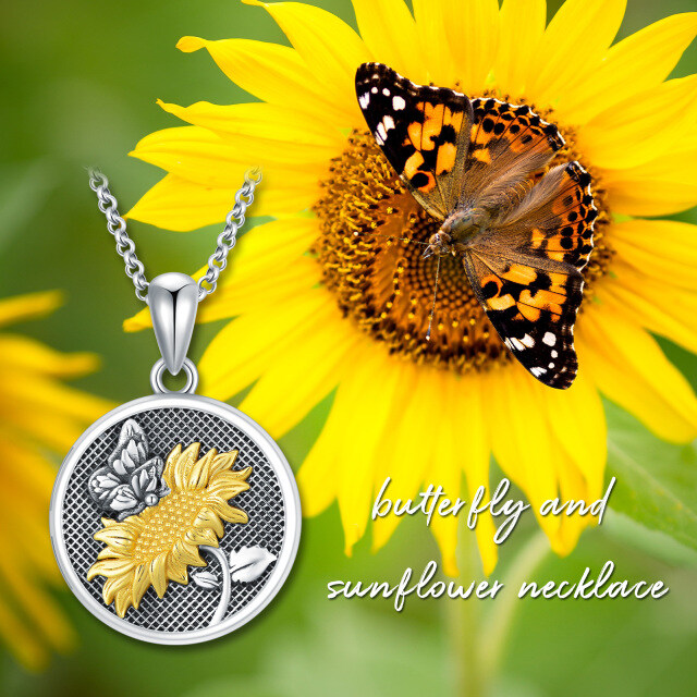 Collier en argent sterling bicolore papillon & tournesol & photo personnalisée Collier pen-7