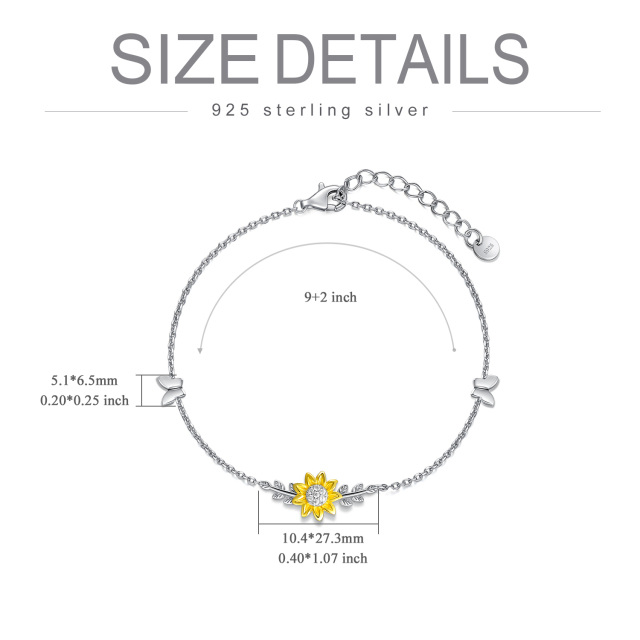 Sterling Silver Two-tone Butterfly & Sunflower Single Layer Anklet-5