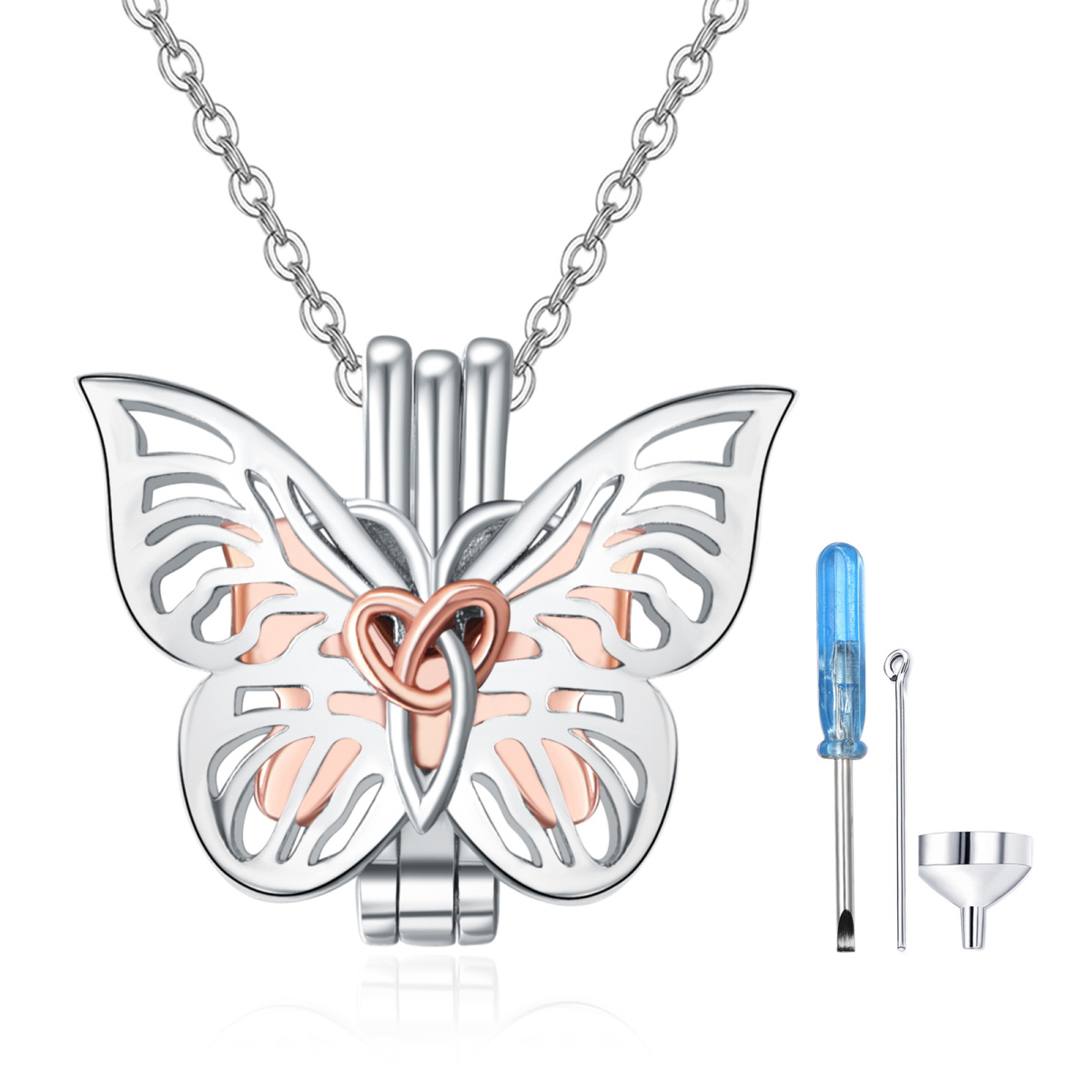 Sterling Silver Two-tone Butterfly Urn Necklace for Ashes-1