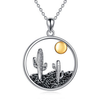 Sterling Silver Two-tone Cactus & Sun Pendant Necklace-43