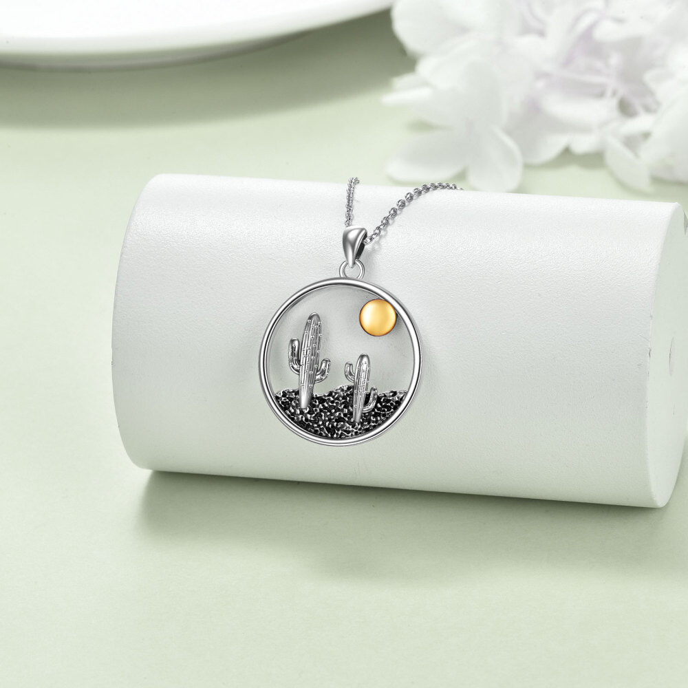Sterling Silver Two-tone Cactus & Sun Pendant Necklace-3