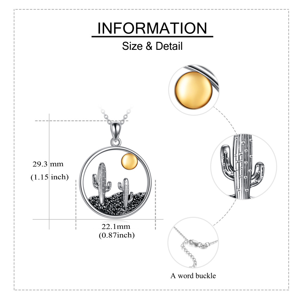 Sterling Silver Two-tone Cactus & Sun Pendant Necklace-5