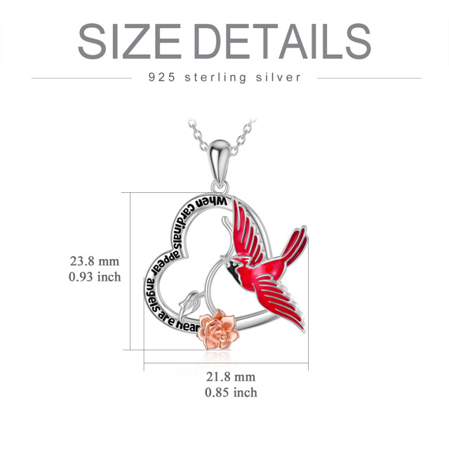 Sterling zilveren tweekleurige kardinaal & roos & hart hanger ketting met gegraveerd woord-5